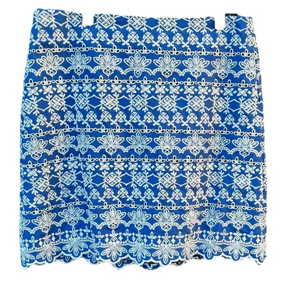 Loft Eyelet Embroidered Skirt Blue and White Embroidered Size 4 - Picture 2 of 4
